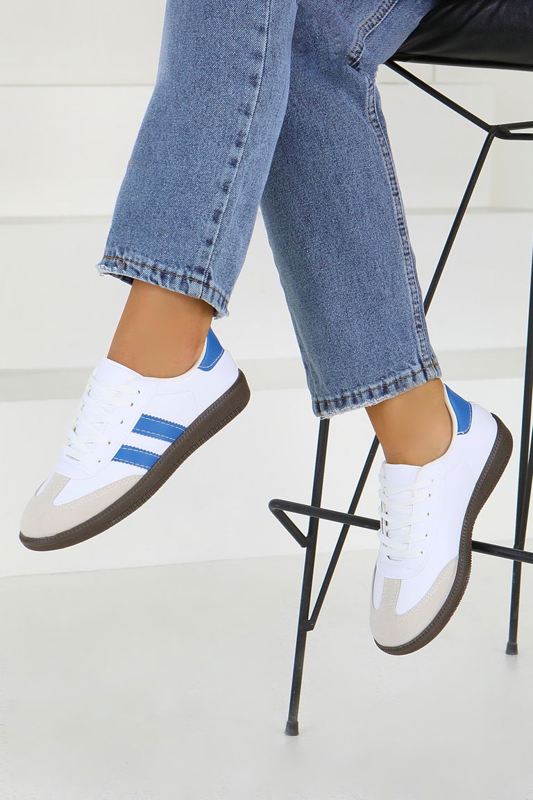 Kadın Beyaz Saks Suni Deri Spor Ayakkabı - 27702 - TOFİSA