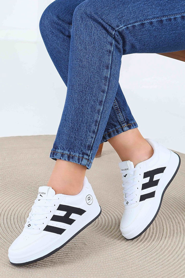 Kadın Beyaz Siyah spor ayakkabı - 27559 - TOFİSA