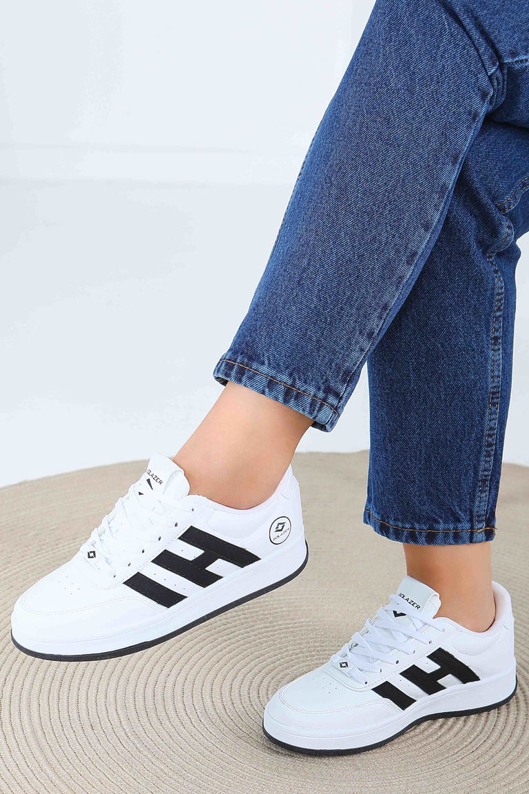 Kadın Beyaz Siyah spor ayakkabı - 27559 - TOFİSA
