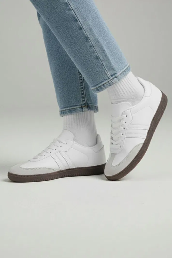 Kadın Beyaz Süet Detatlı Spor Ayakkabı - 28105-BEYAZ - 1