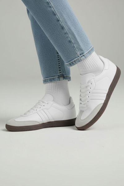 Kadın Beyaz Süet Detatlı Spor Ayakkabı - 28105-BEYAZ 