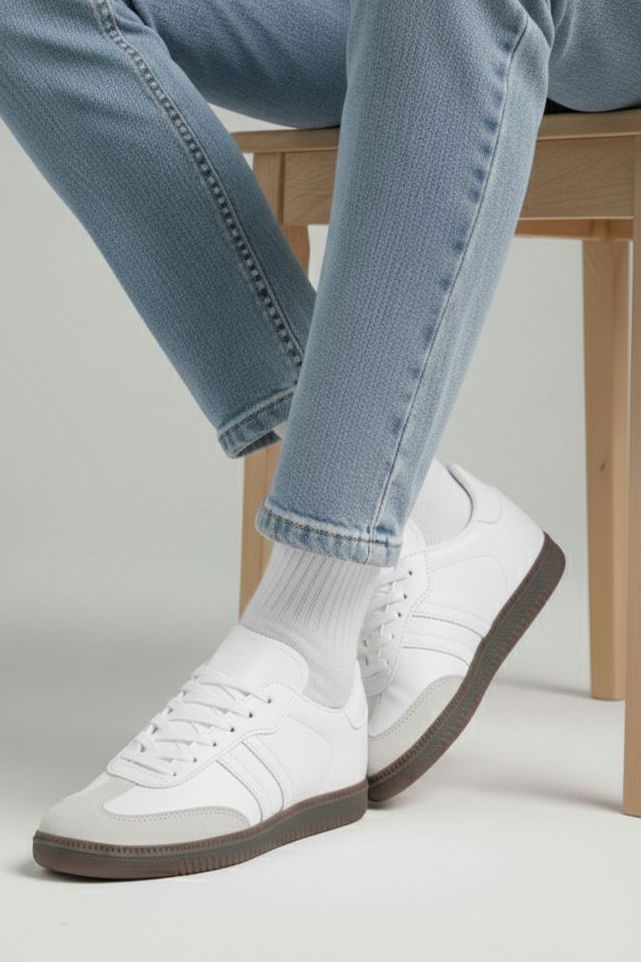 Kadın Beyaz Süet Detatlı Spor Ayakkabı - 28105-BEYAZ - 2