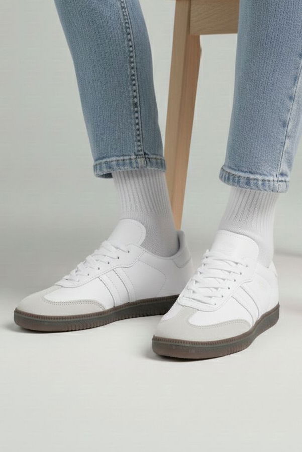 Kadın Beyaz Süet Detatlı Spor Ayakkabı - 28105-BEYAZ - 3