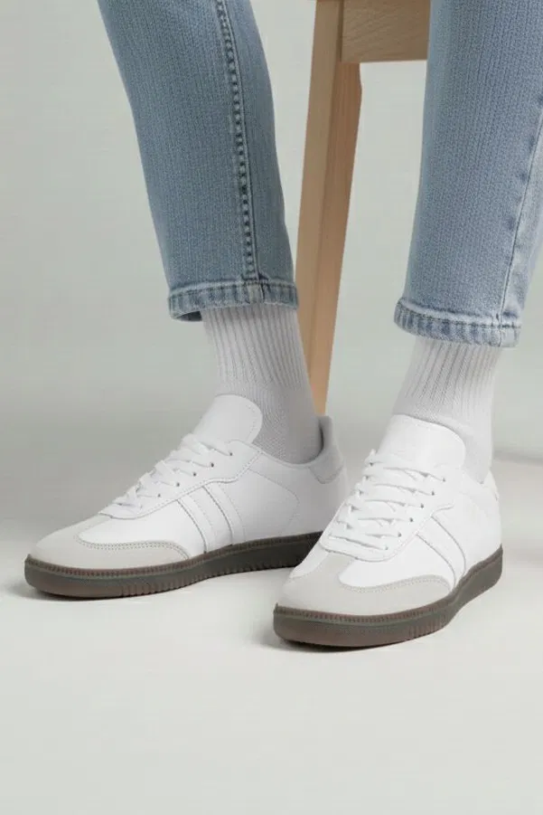 Kadın Beyaz Süet Detatlı Spor Ayakkabı - 28105-BEYAZ - TOFİSA