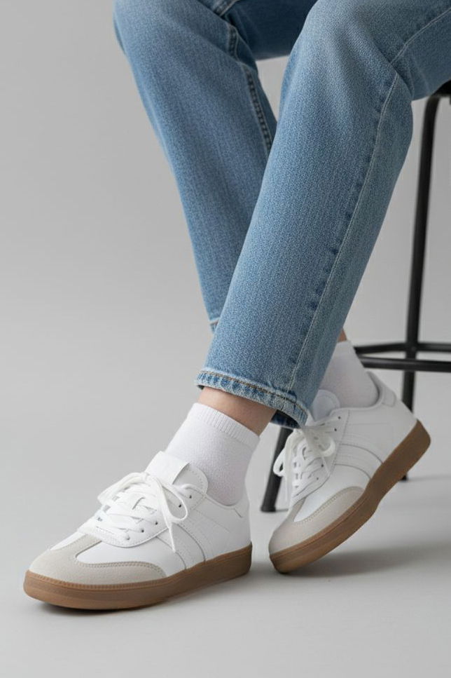 Kadın Beyaz Süet Detatlı Spor Ayakkabı - 28106-BEYAZ - 1