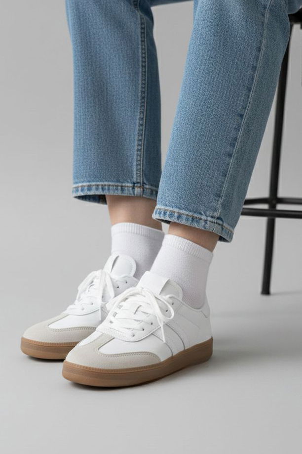 Kadın Beyaz Süet Detatlı Spor Ayakkabı - 28106-BEYAZ - 2