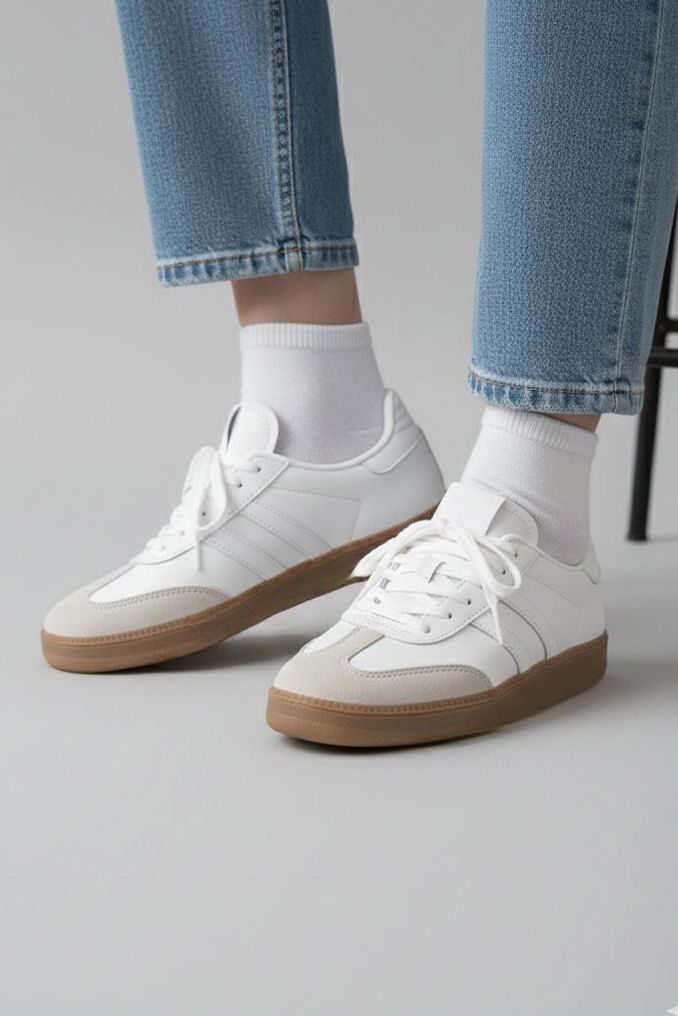 Kadın Beyaz Süet Detatlı Spor Ayakkabı - 28106-BEYAZ - TOFİSA