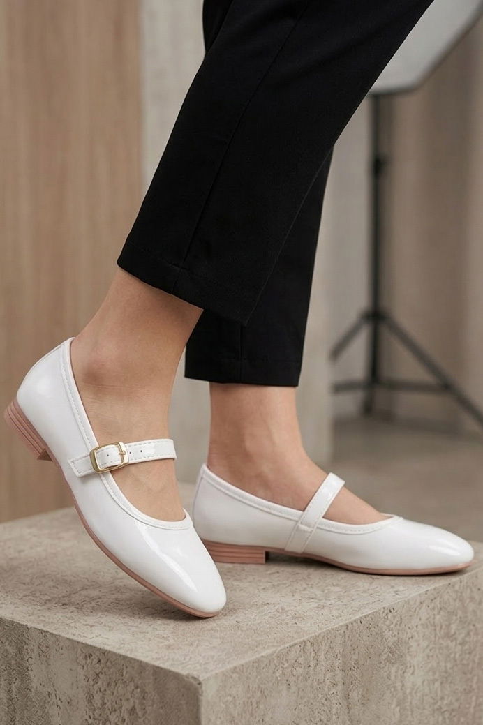 Kadın Beyaz Suni Deri Rugan Babet - 28337-BEYAZ - 3