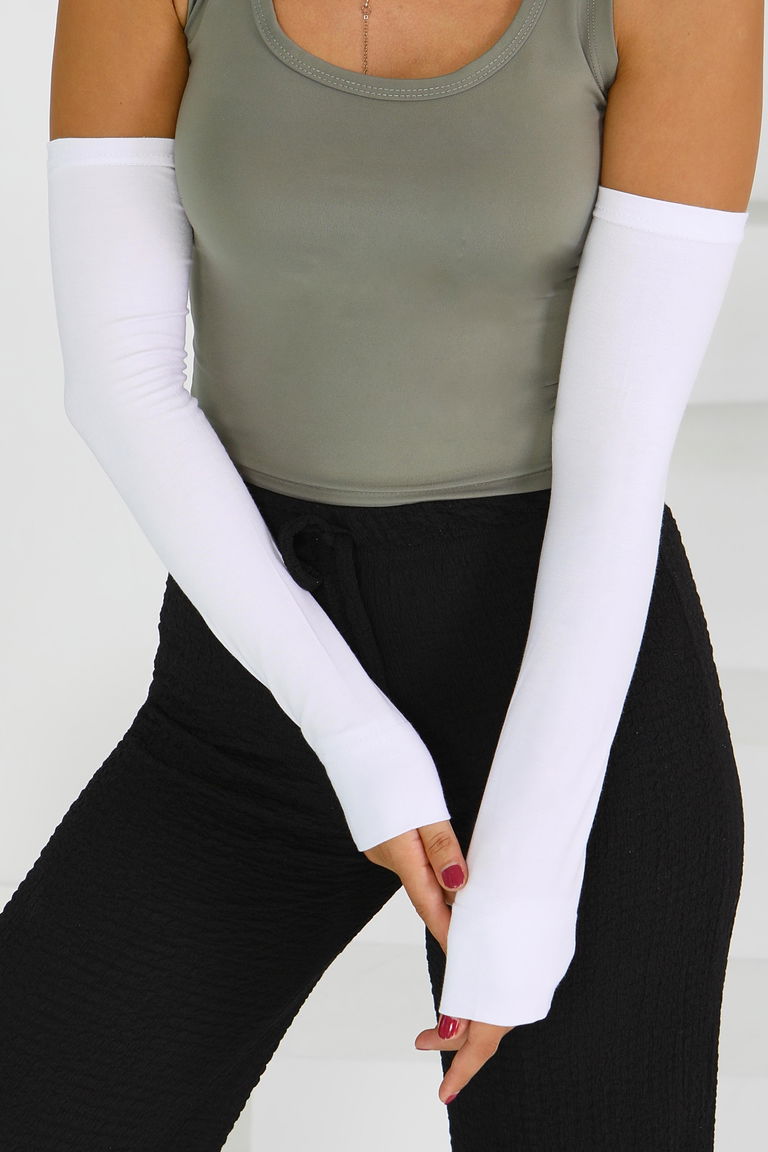 Kadın Beyaz Tesettür Penye Kolluk - 27619 - TOFİSA