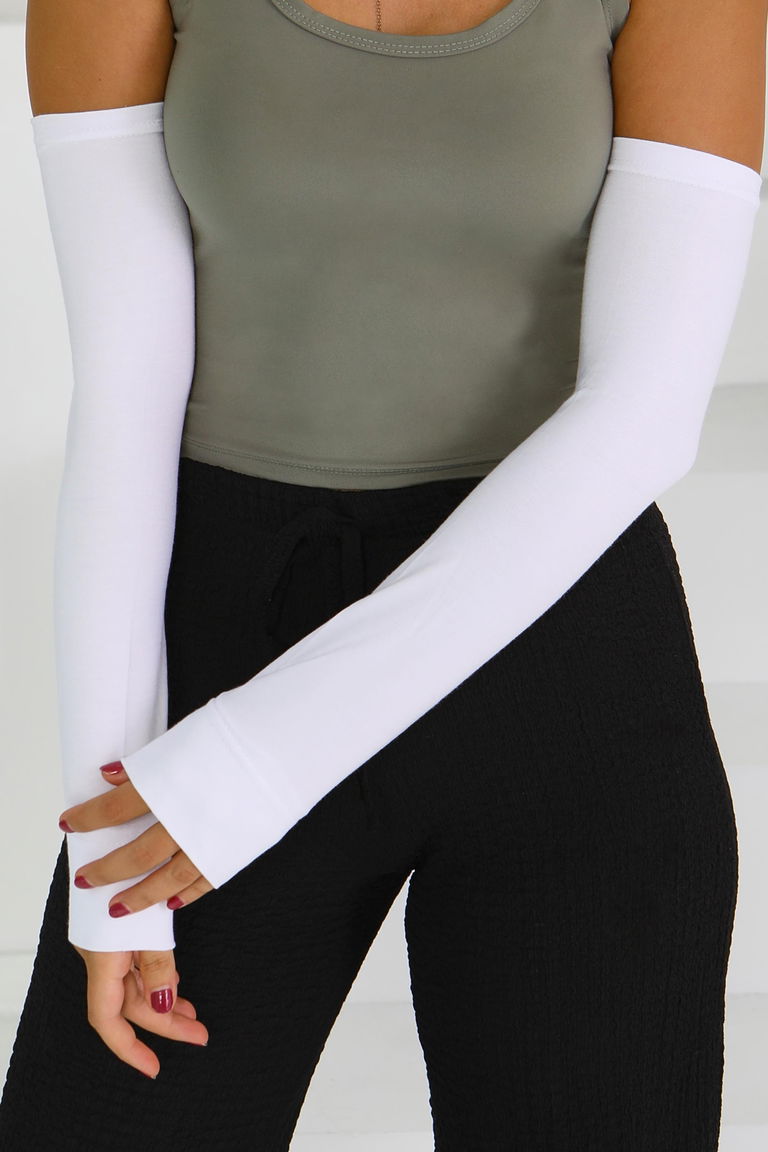 Kadın Beyaz Tesettür Penye Kolluk - 27619 - TOFİSA