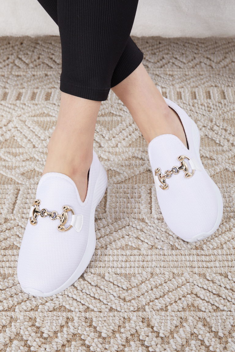 Kadın Beyaz Tokalı File Spor Ayakkabı - 27093 - TOFİSA