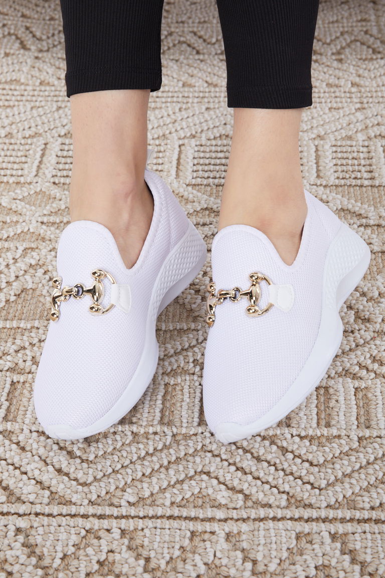 Kadın Beyaz Tokalı File Spor Ayakkabı - 27093 - TOFİSA