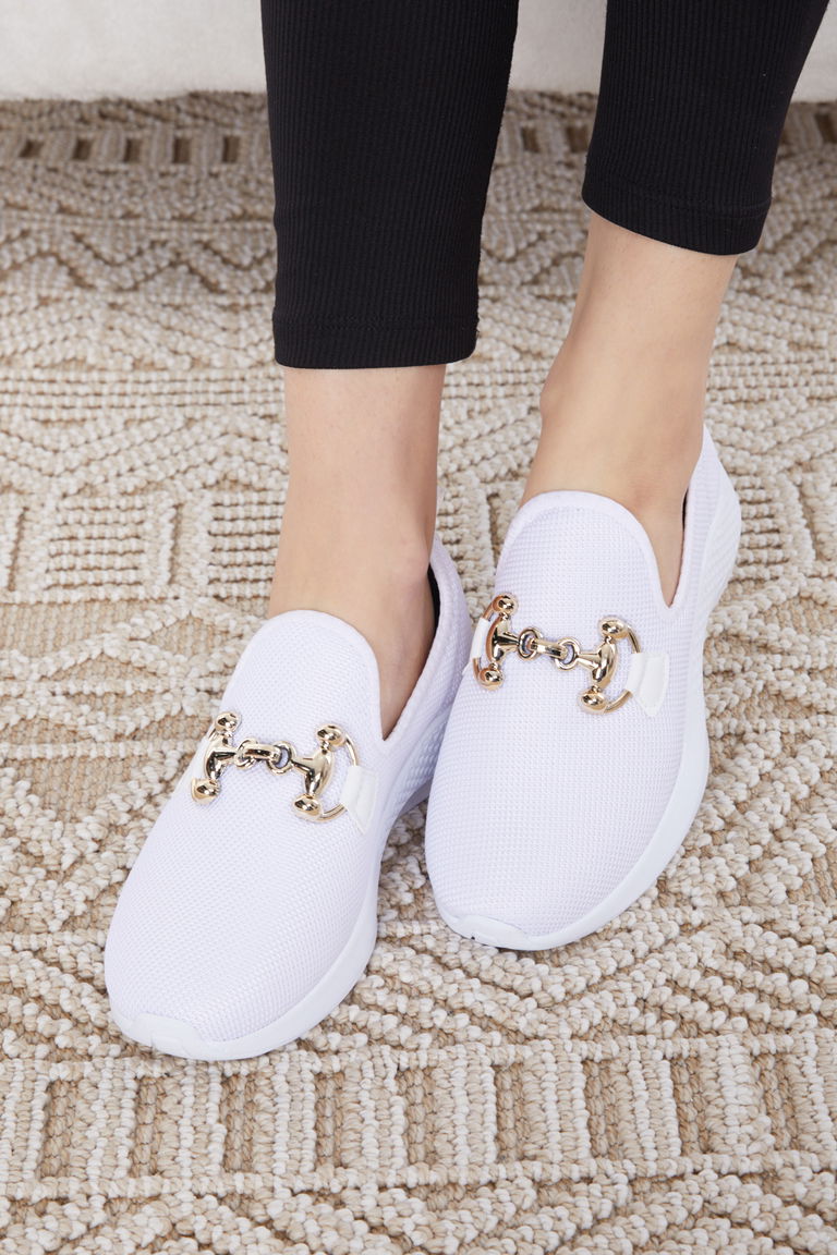 Kadın Beyaz Tokalı File Spor Ayakkabı - 27093 - TOFİSA