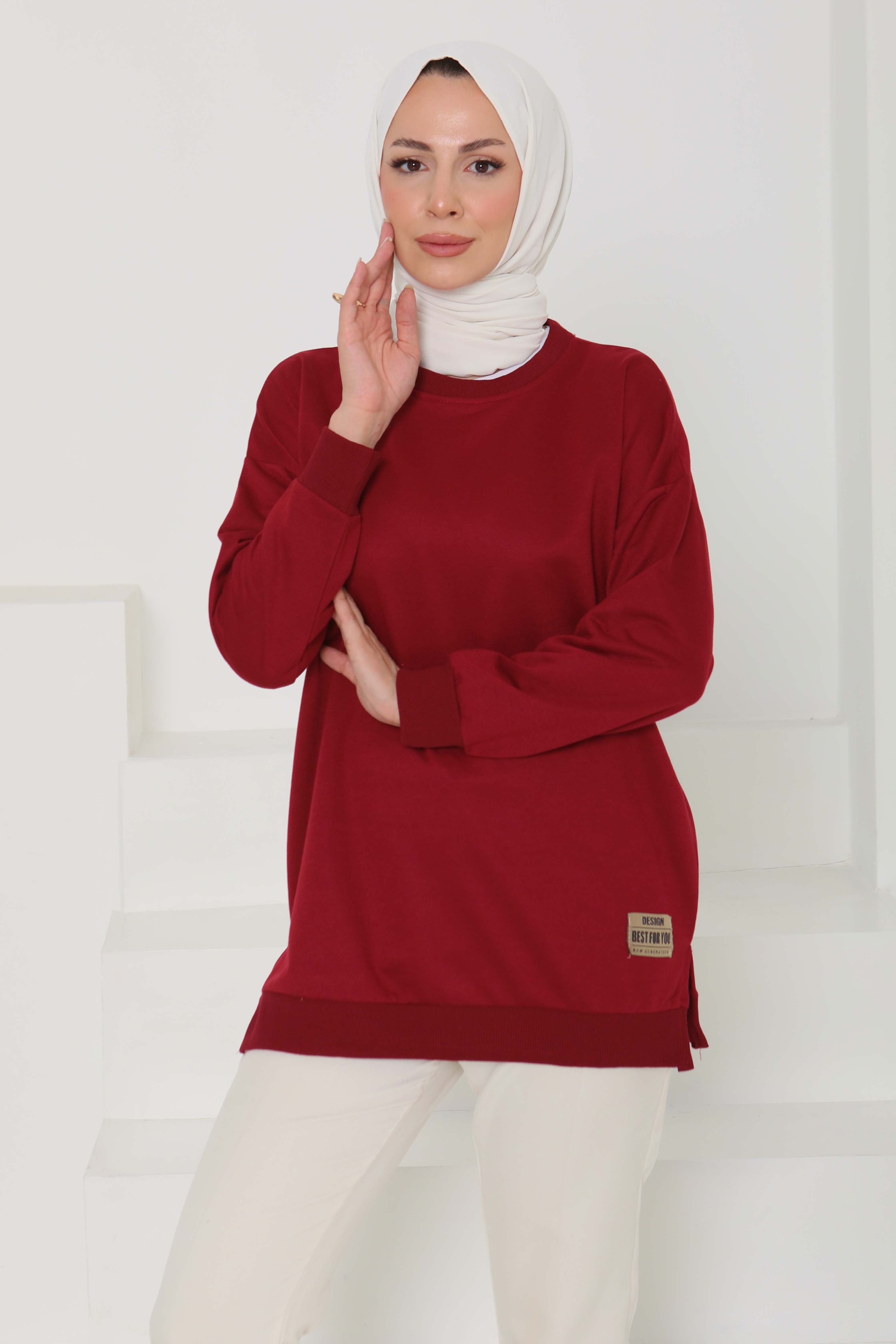 Kadın Bisiklet Yaka Armalı Sweat - 26585 - 1