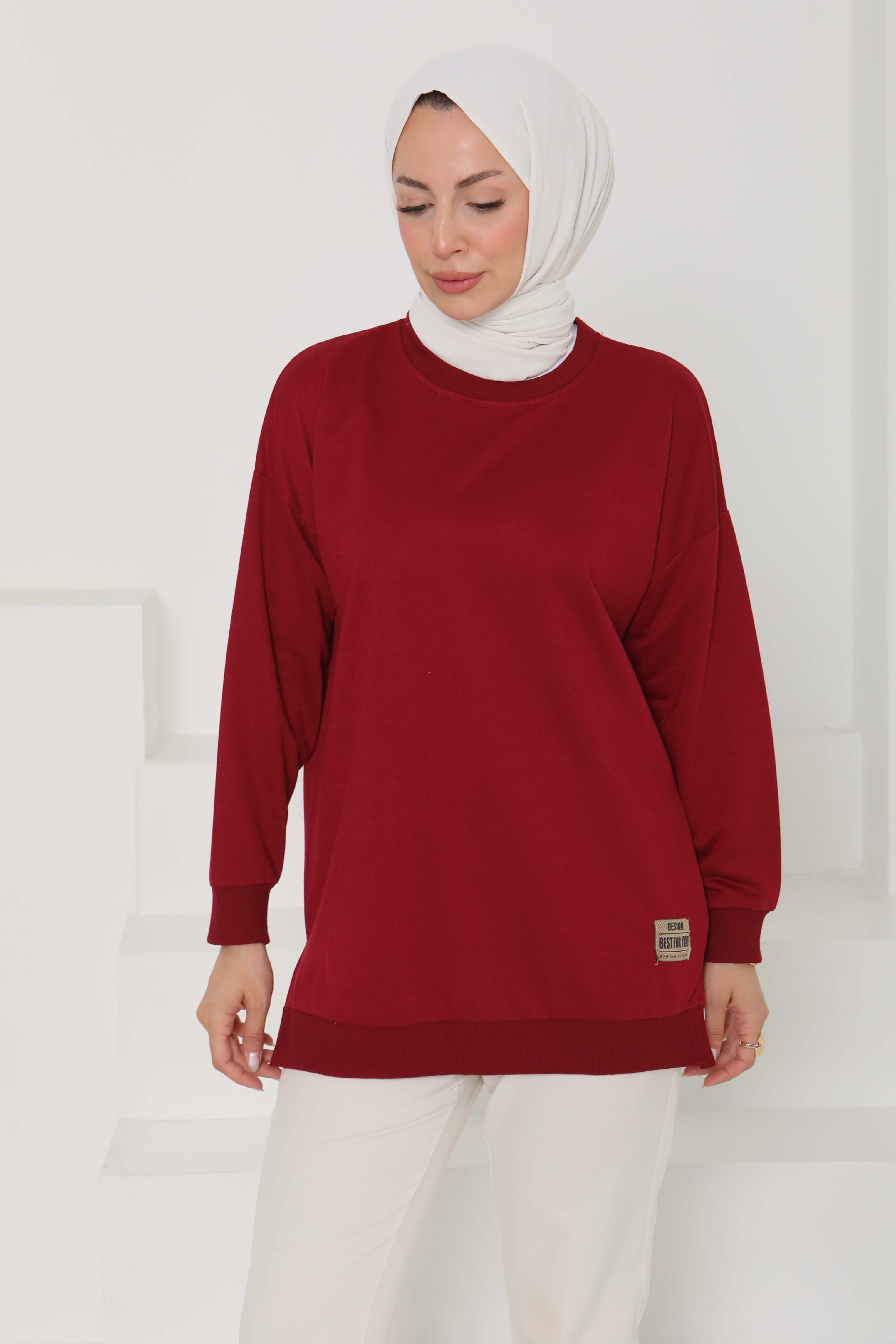Kadın Bisiklet Yaka Armalı Sweat - 26585 - 2
