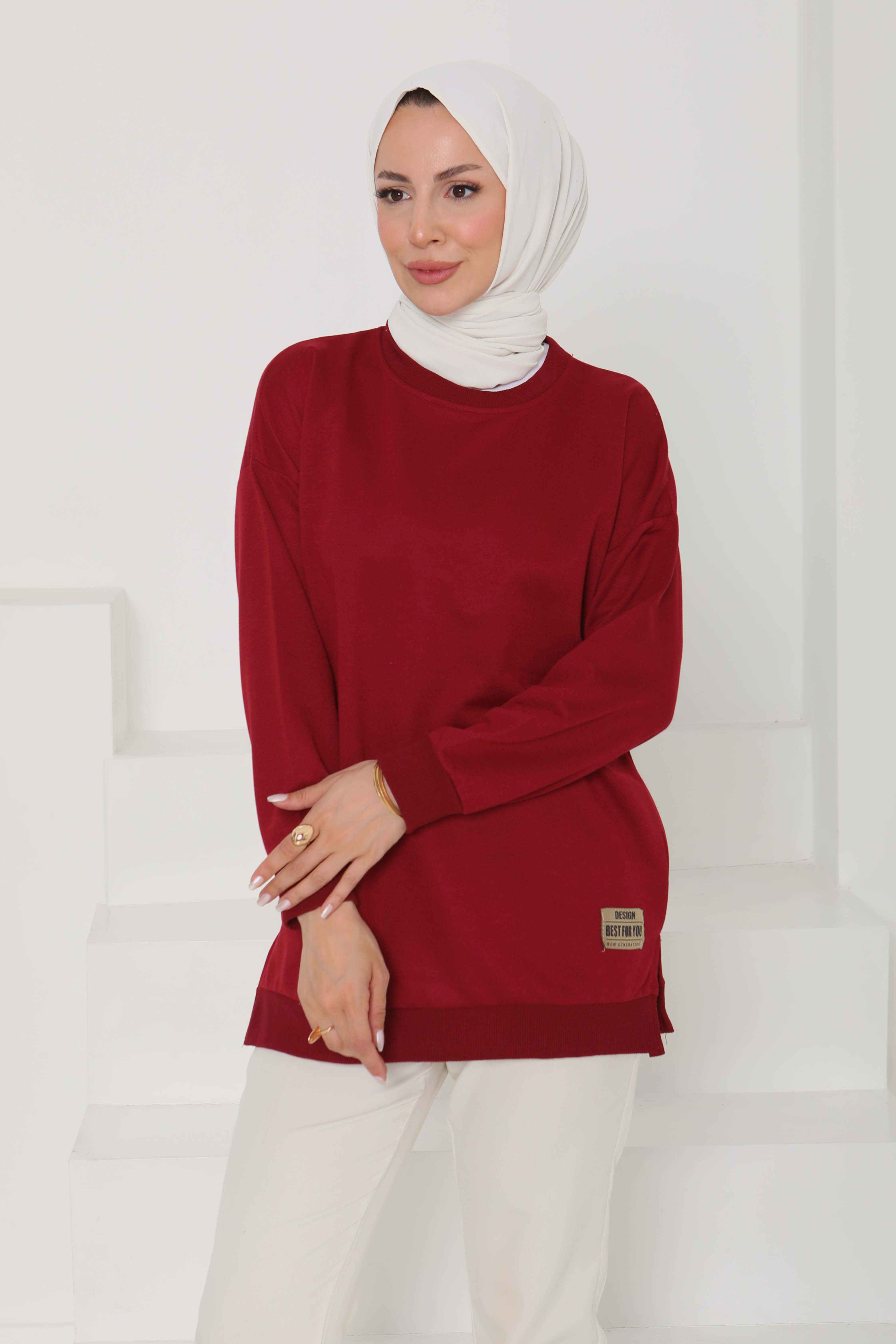 Kadın Bisiklet Yaka Armalı Sweat - 26585 - 4