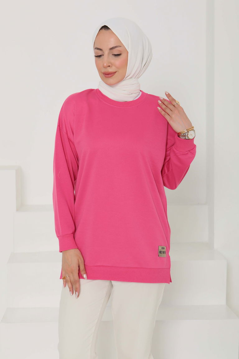 Kadın Bisiklet Yaka Armalı Sweat - 26585 - TOFİSA