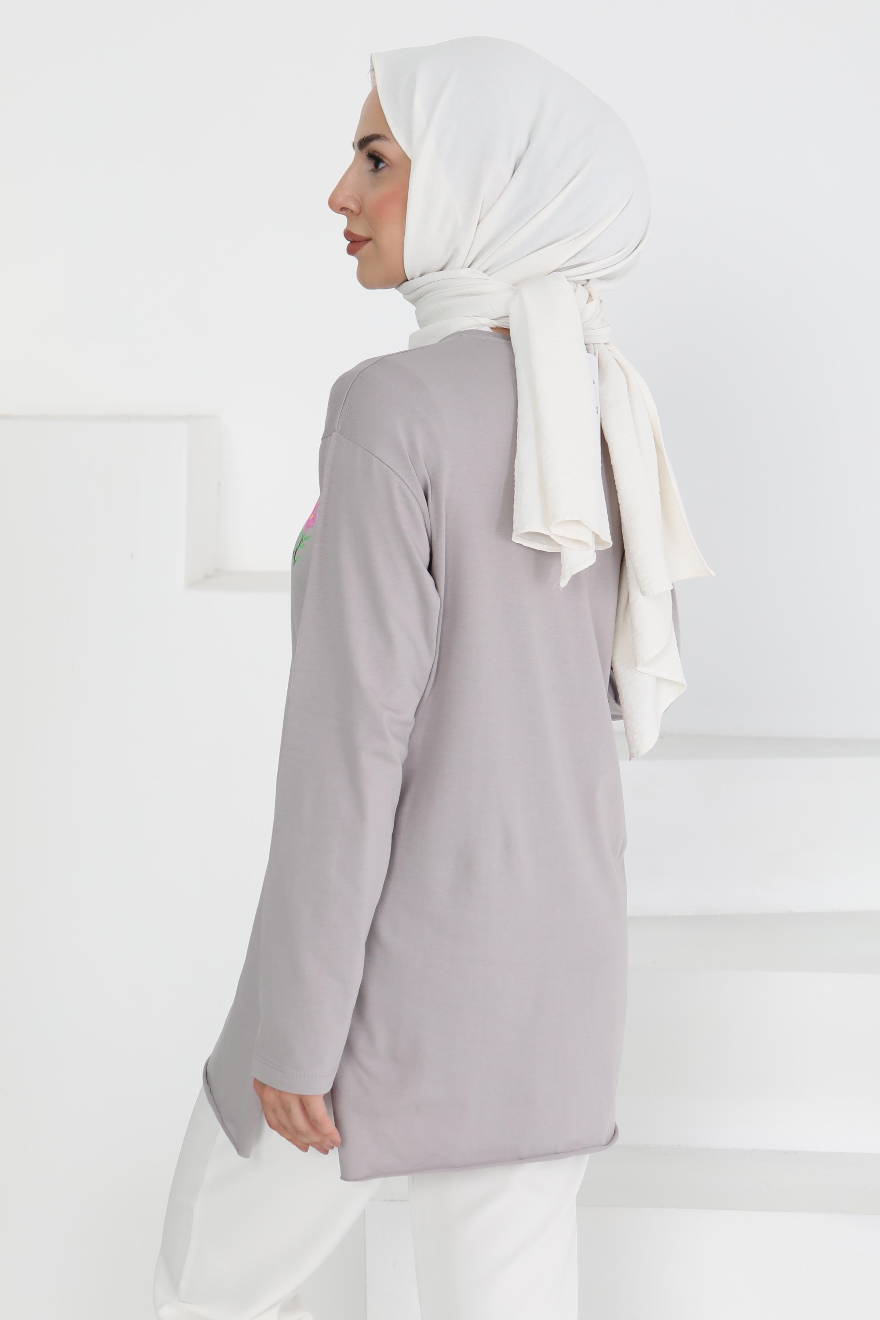 Kadın Bisiklet Yaka Çiçek Baskılı Tunik - 27197 - 4