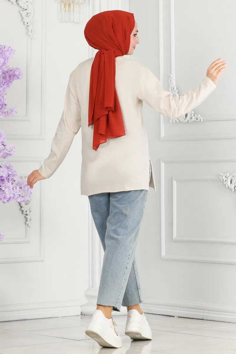 Kadın Bisiklet Yaka Çiçek Baskılı Tunik - 27197 - 3