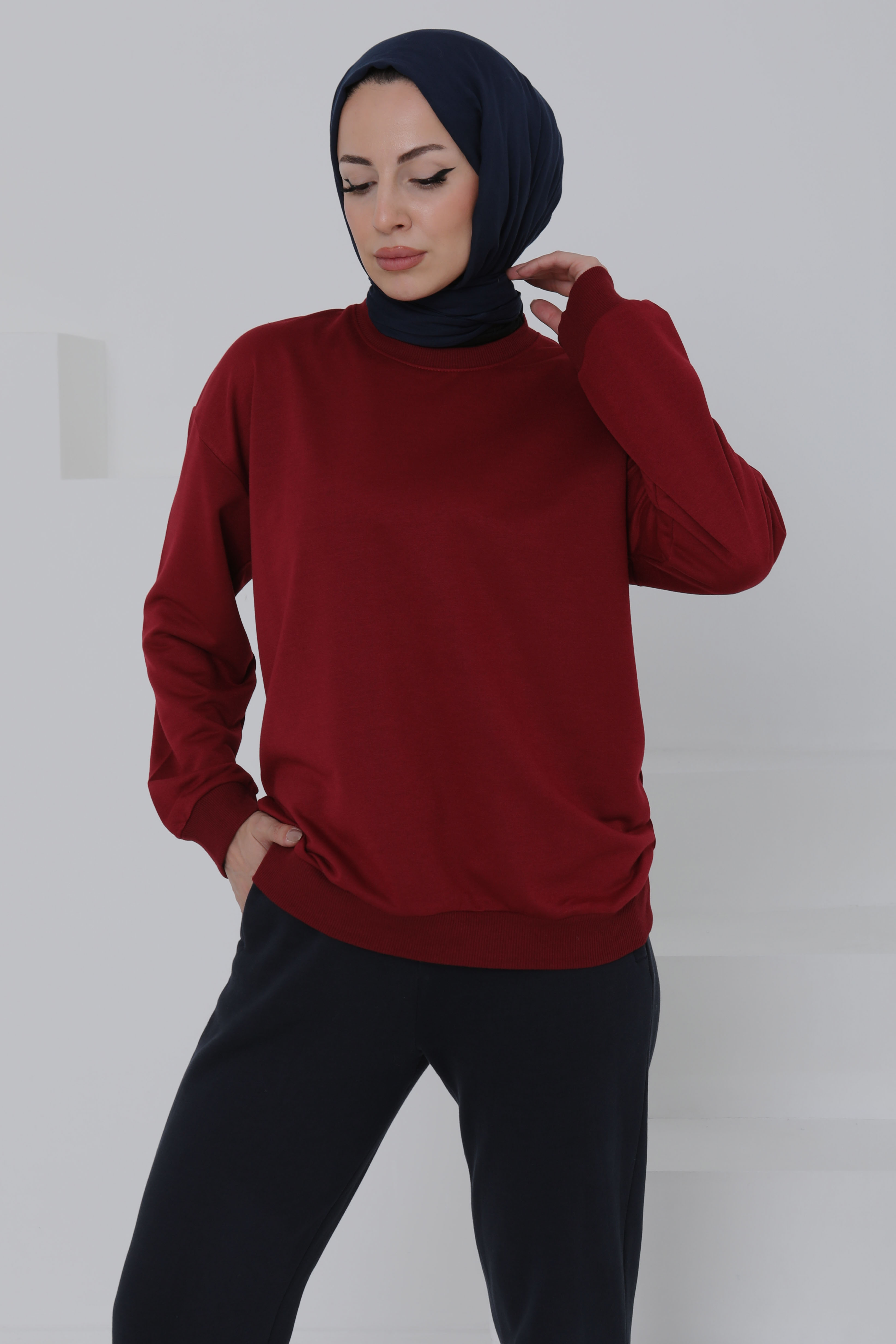 Kadın Bisiklet Yaka Oversize Sweatshirt - 26567 - 1