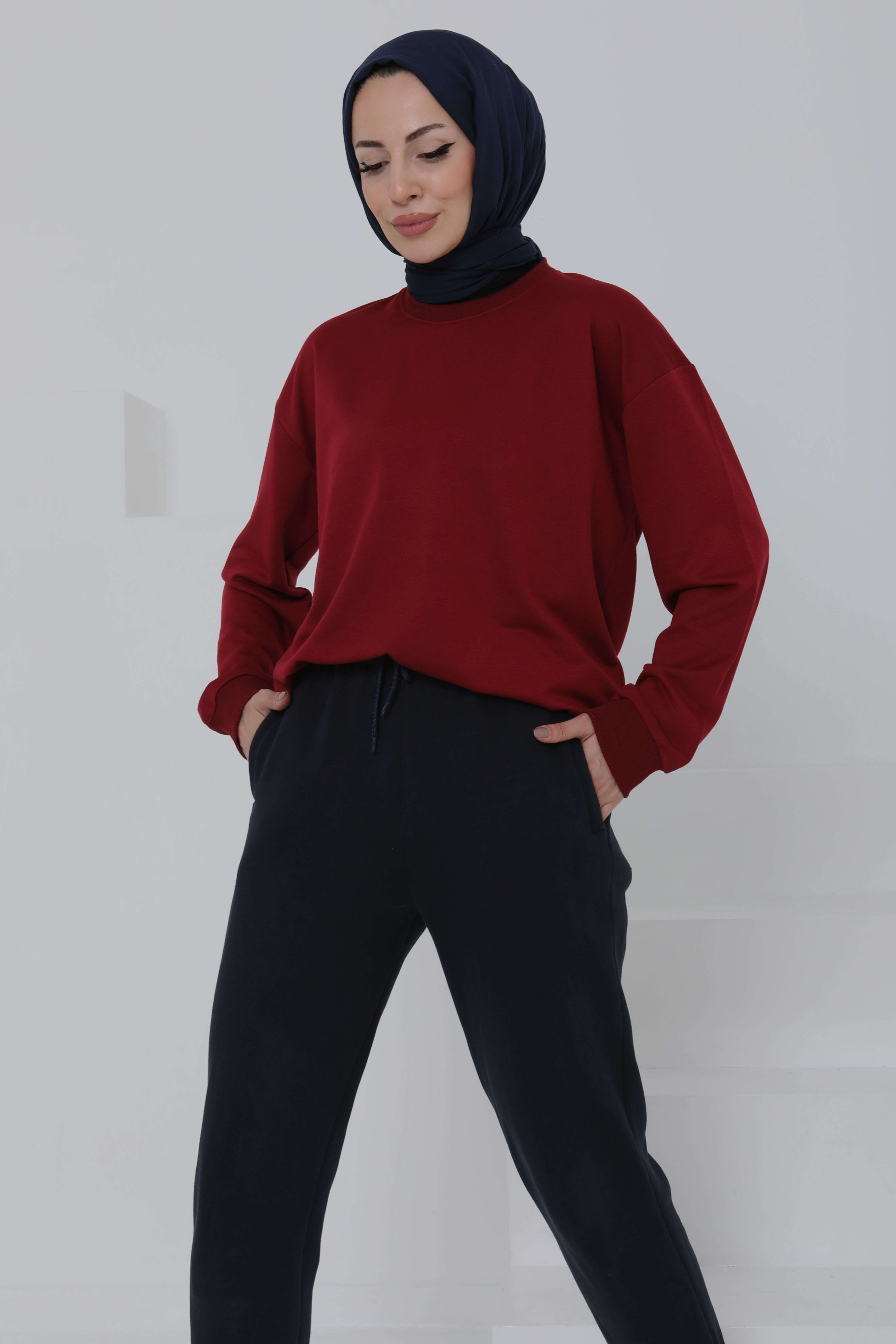 Kadın Bisiklet Yaka Oversize Sweatshirt - 26567 - 2