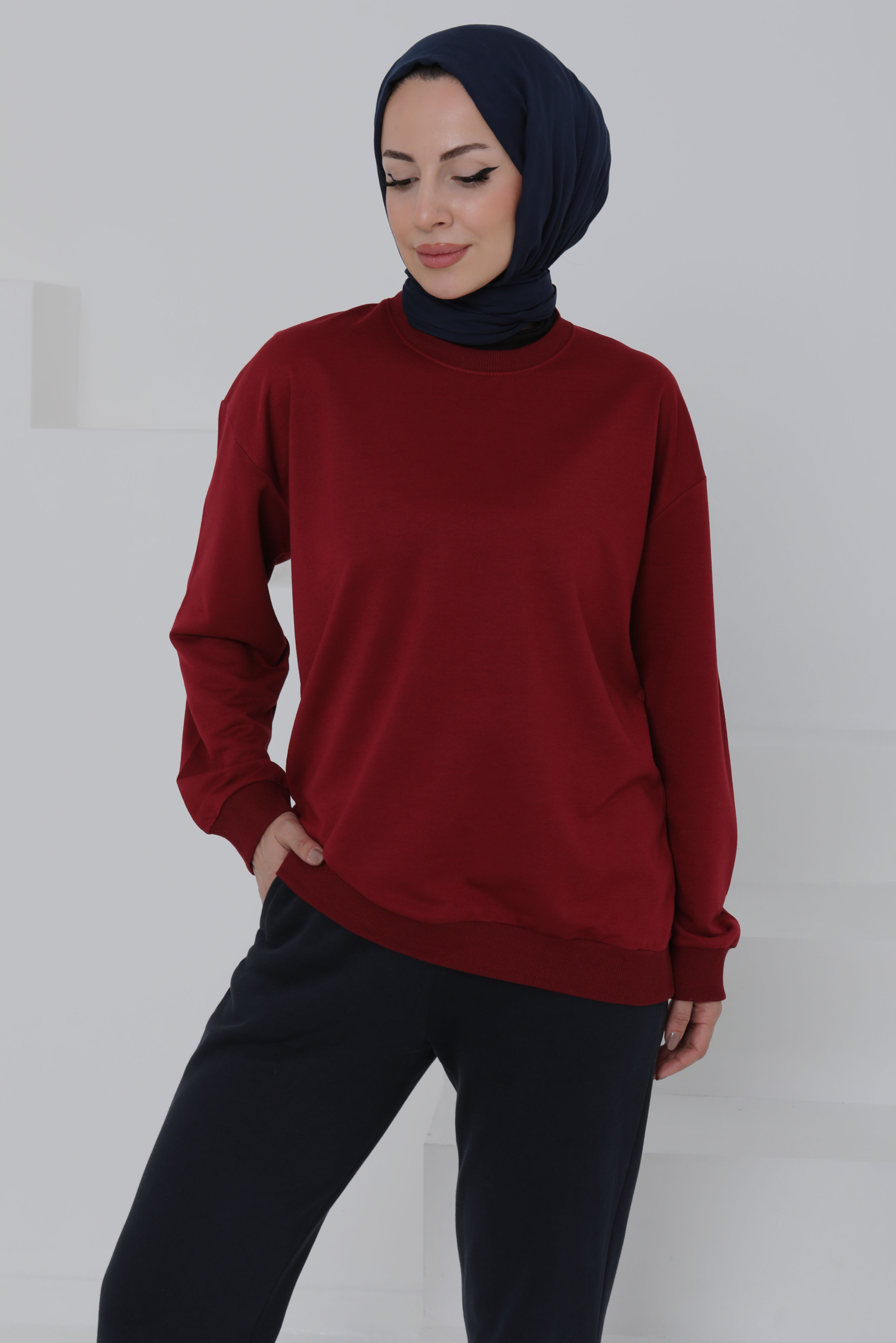 Kadın Bisiklet Yaka Oversize Sweatshirt - 26567 - 3