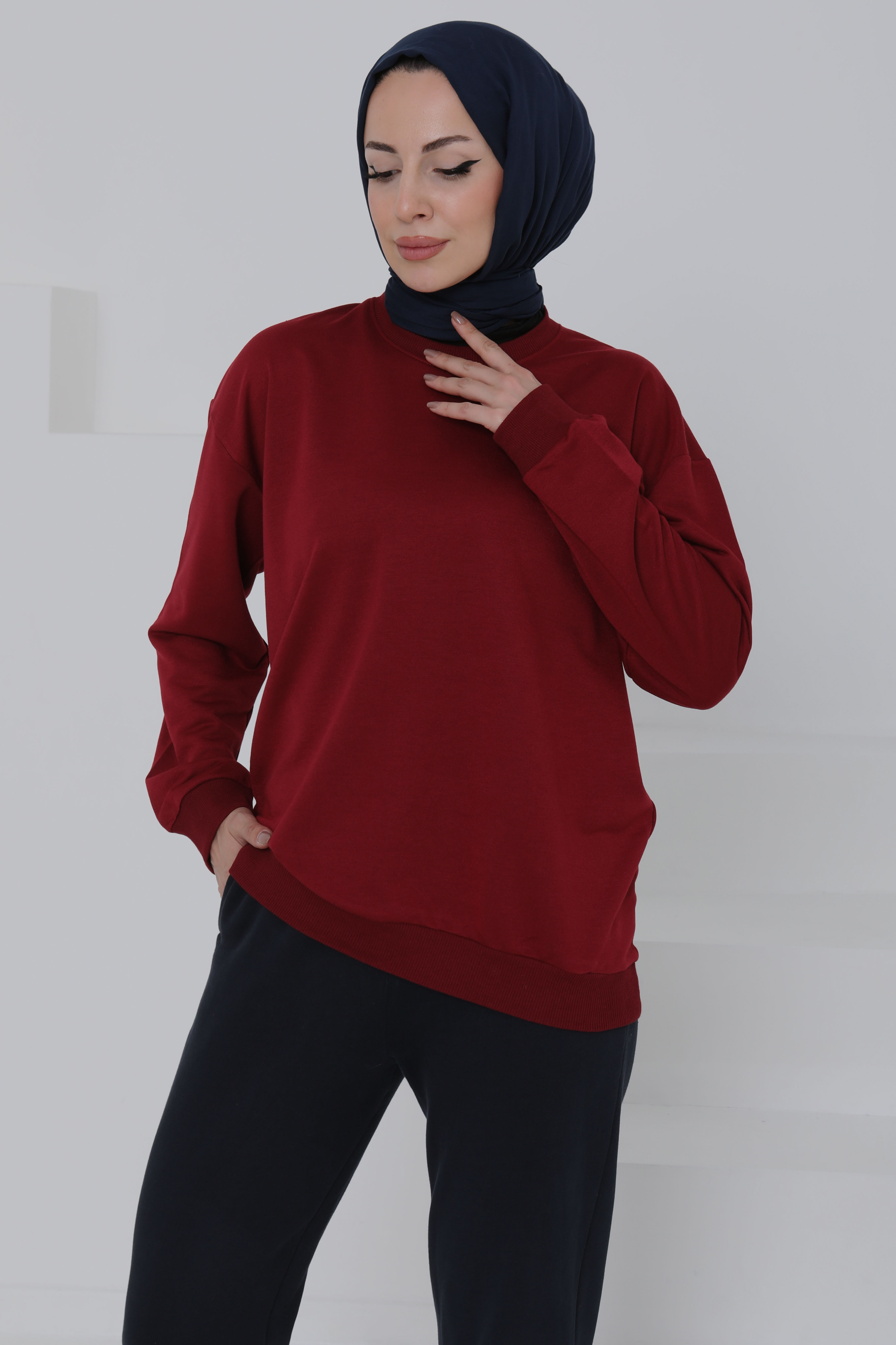 Kadın Bisiklet Yaka Oversize Sweatshirt - 26567 - 4
