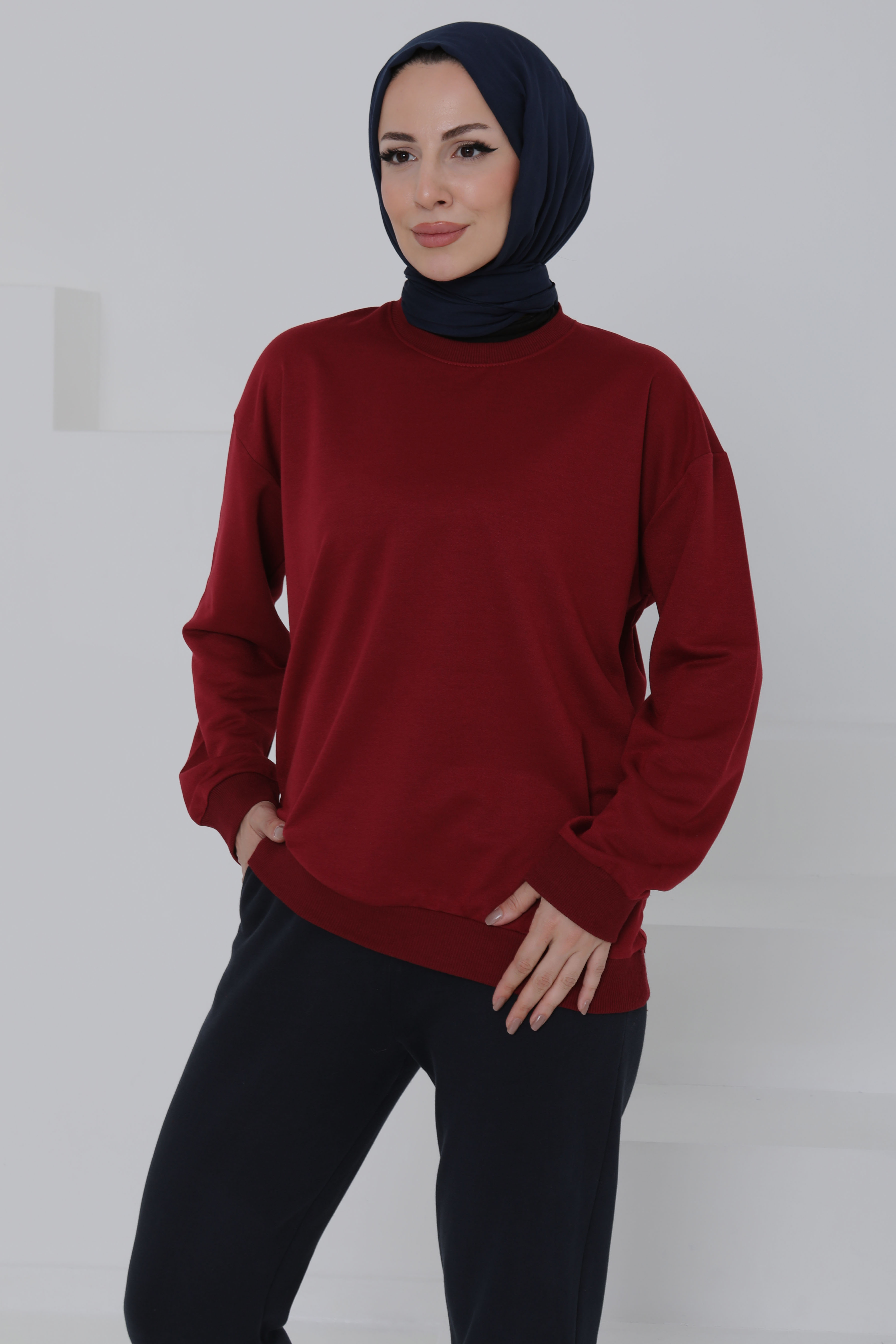 Kadın Bisiklet Yaka Oversize Sweatshirt - 26567 - 5