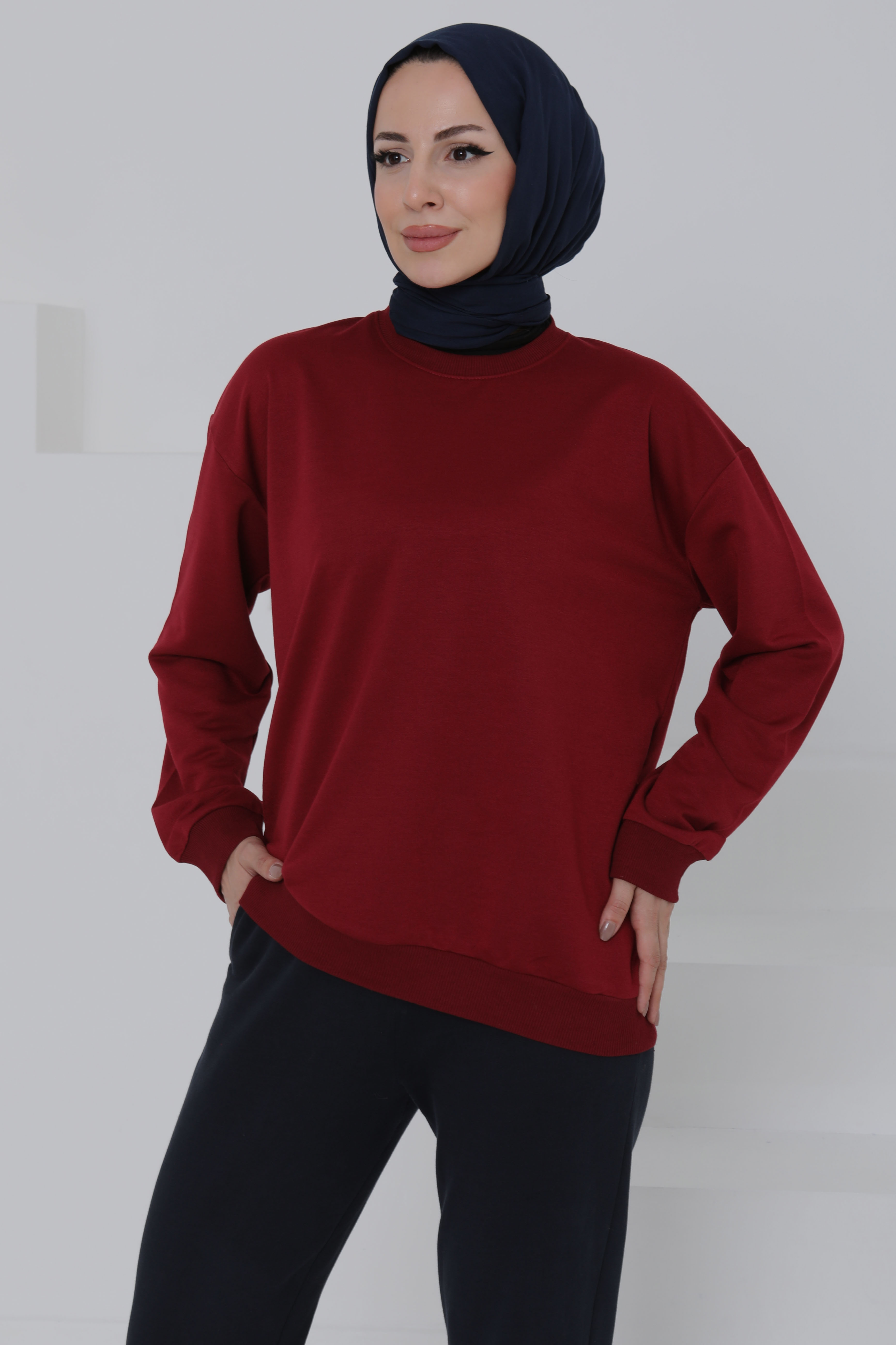Kadın Bisiklet Yaka Oversize Sweatshirt - 26567 - 6