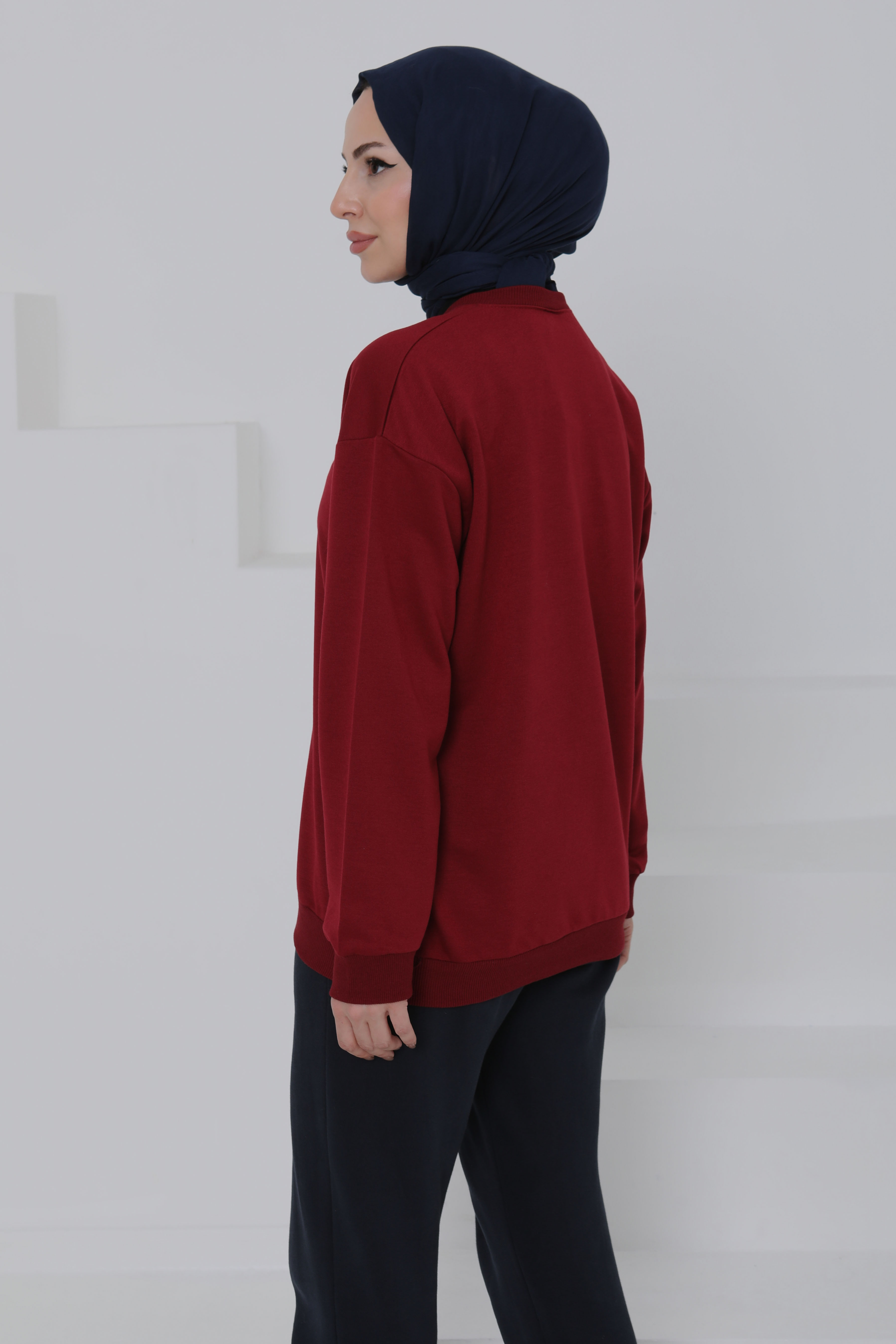 Kadın Bisiklet Yaka Oversize Sweatshirt - 26567 - 7