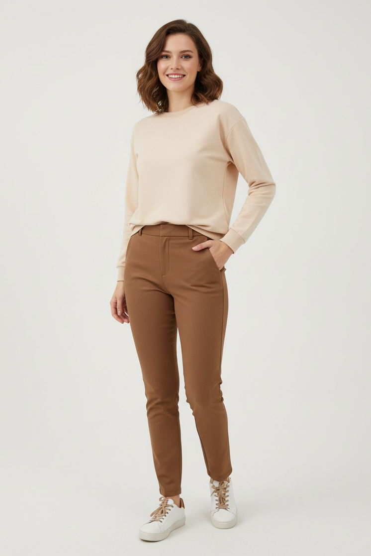 Kadın Bisiklet Yaka Oversize Sweatshirt - 27955-BEJ - 2