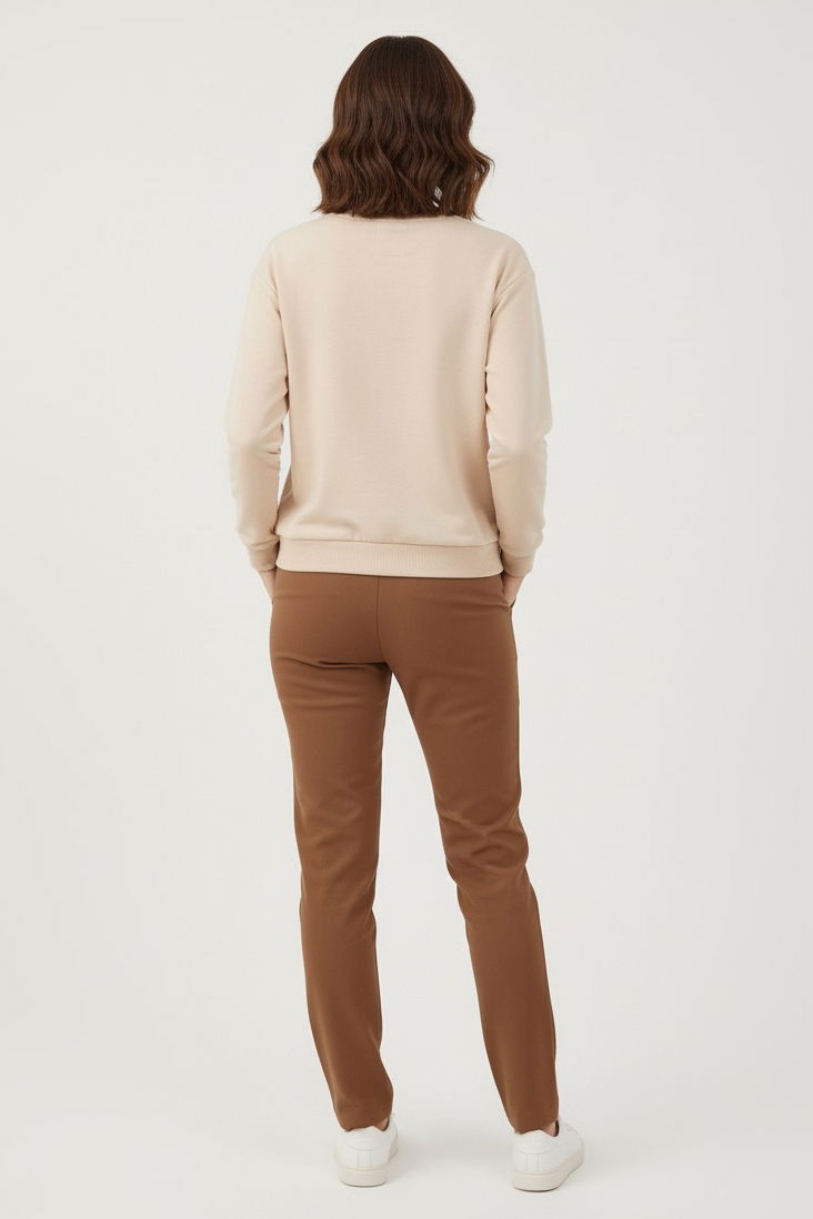 Kadın Bisiklet Yaka Oversize Sweatshirt - 27955-BEJ - 3