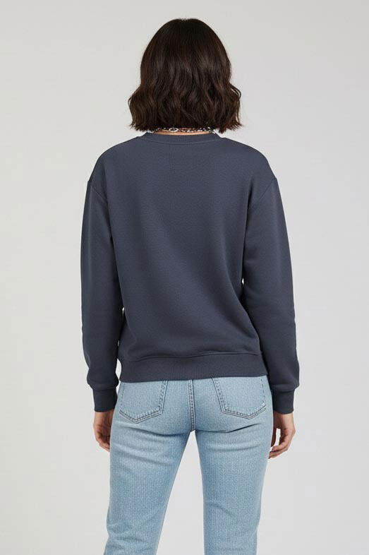 Kadın Bisiklet Yaka Oversize Sweatshirt - 27955-FUME - TOFİSA