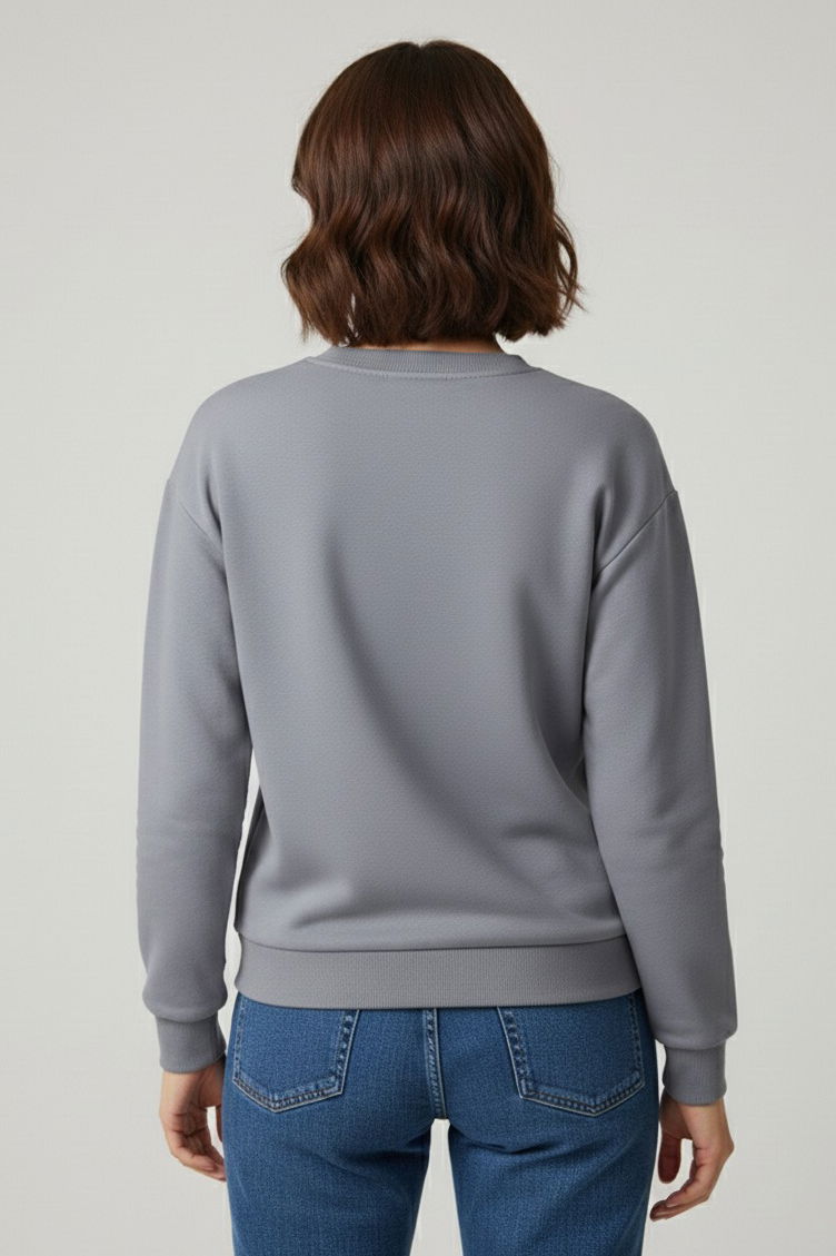 Kadın Bisiklet Yaka Oversize Sweatshirt - 27955-GRI - TOFİSA