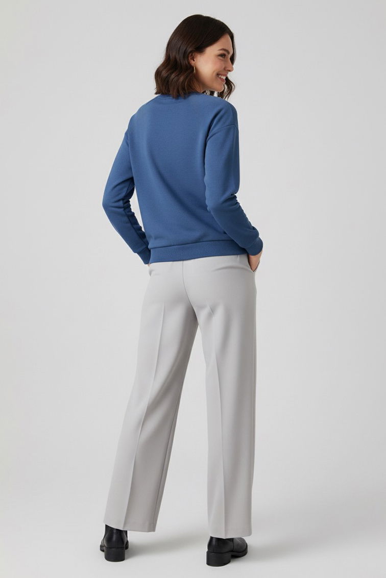 Kadın Bisiklet Yaka Oversize Sweatshirt - 27955-INDIGO - 3