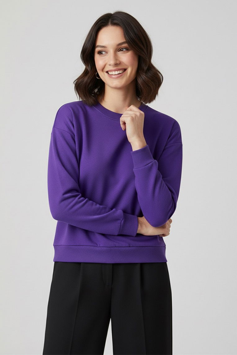 Kadın Bisiklet Yaka Oversize Sweatshirt - 27955-MOR - 1
