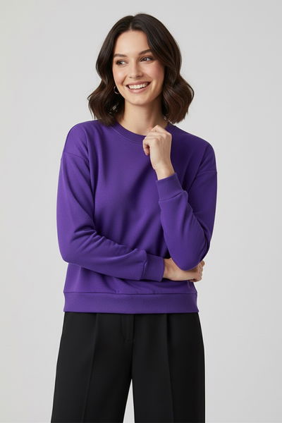 Kadın Bisiklet Yaka Oversize Sweatshirt - 27955-MOR 