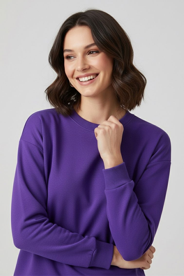 Kadın Bisiklet Yaka Oversize Sweatshirt - 27955-MOR - 2