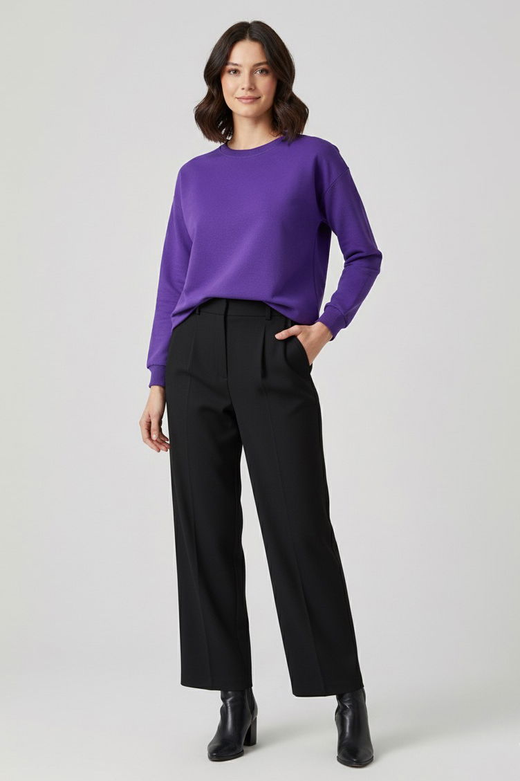 Kadın Bisiklet Yaka Oversize Sweatshirt - 27955-MOR - 3