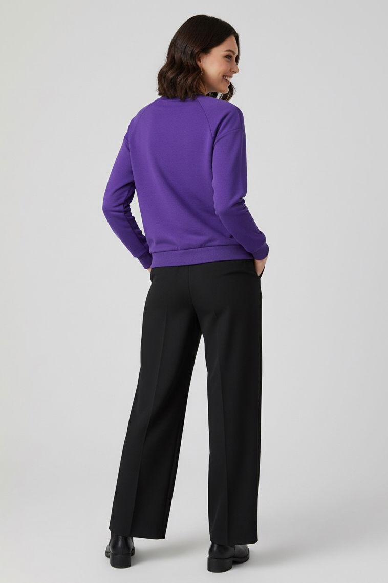 Kadın Bisiklet Yaka Oversize Sweatshirt - 27955-MOR - 4