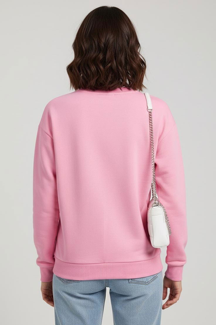 Kadın Bisiklet Yaka Oversize Sweatshirt - 27955-PEMBE - 3