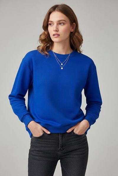 Kadın Bisiklet Yaka Oversize Sweatshirt - 27955-SAKS 