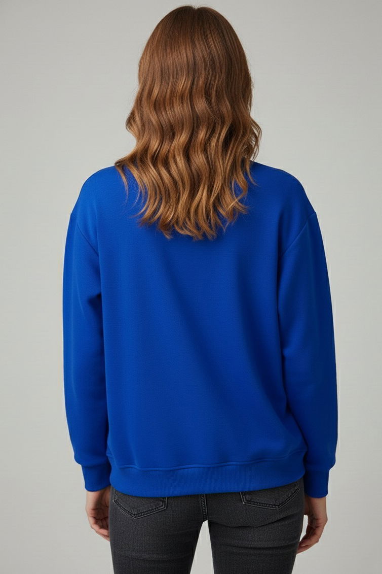 Kadın Bisiklet Yaka Oversize Sweatshirt - 27955-SAKS - TOFİSA