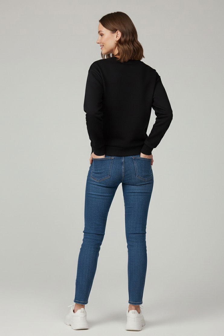 Kadın Bisiklet Yaka Oversize Sweatshirt - 27955-SIYAH - TOFİSA