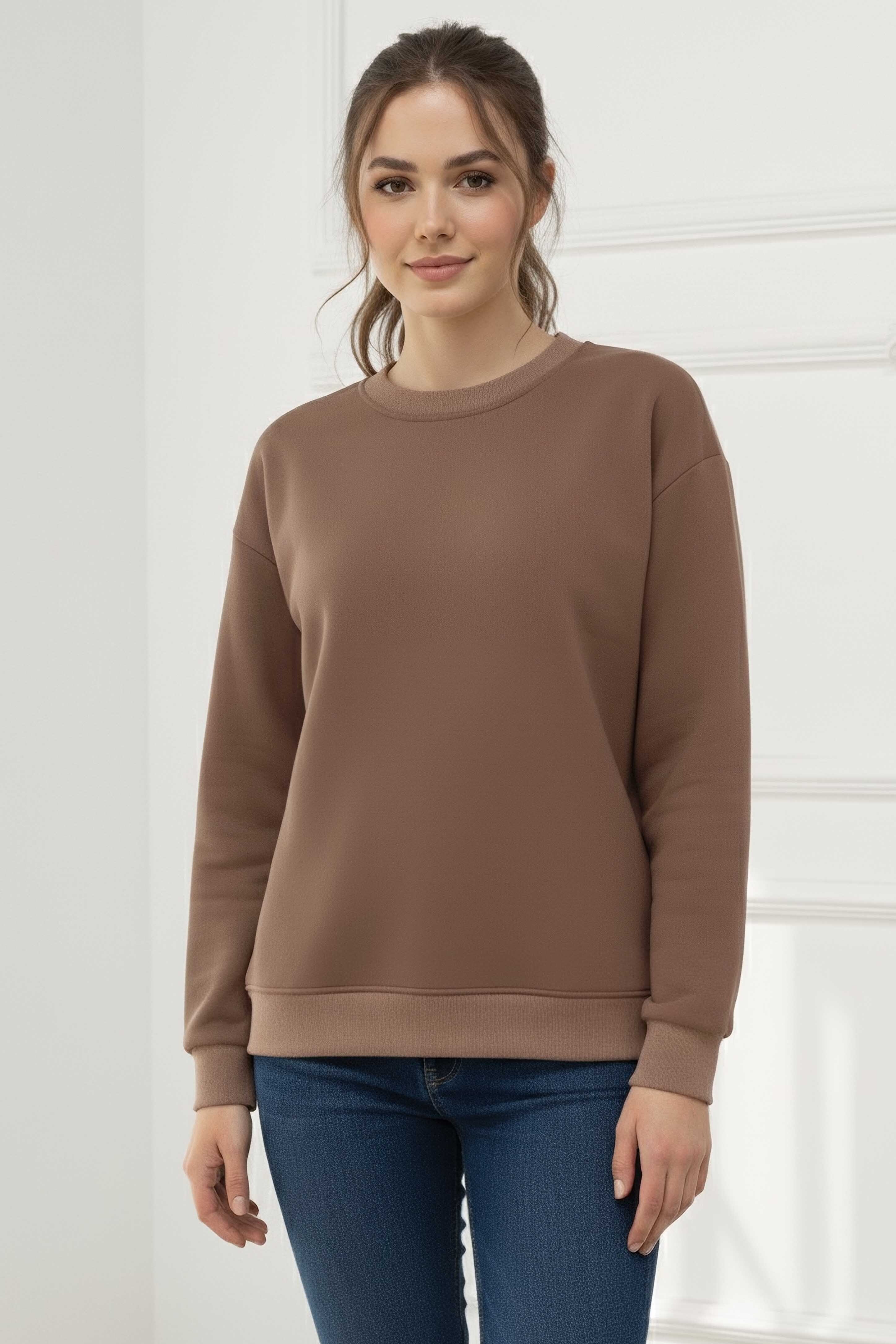 Kadın Bisiklet Yaka Oversize Sweatshirt - 27955-VIZON - 1