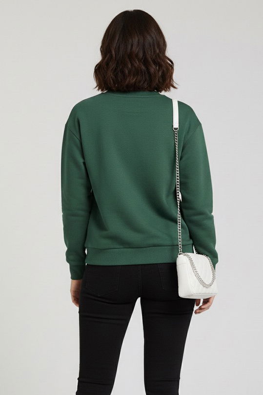 Kadın Bisiklet Yaka Oversize Sweatshirt - 27955-ZUMRUT - 3