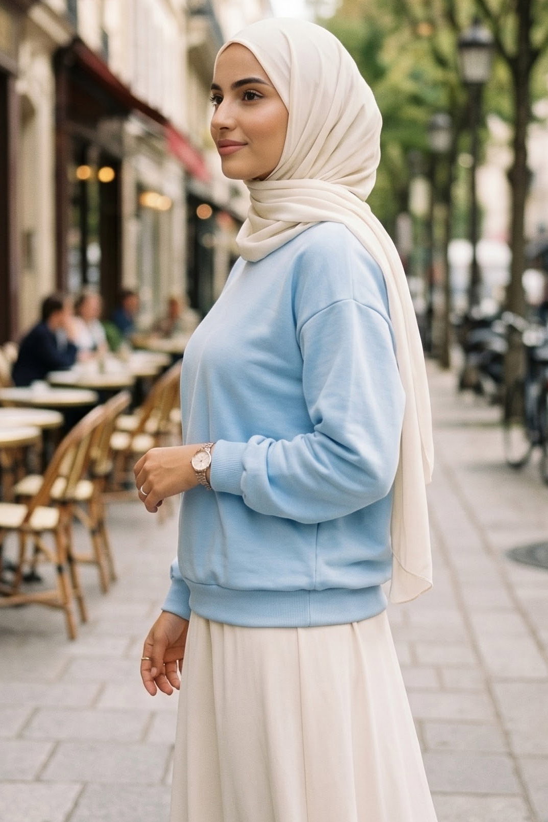 Kadın Bisiklet Yaka Oversize Sweatshirt Bebe Mavi - 27955-BEBE-MAVI - 2