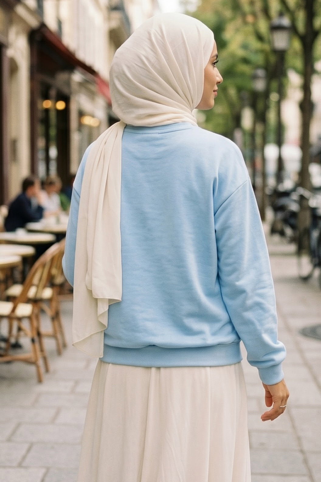 Kadın Bisiklet Yaka Oversize Sweatshirt Bebe Mavi - 27955-BEBE-MAVI - 3