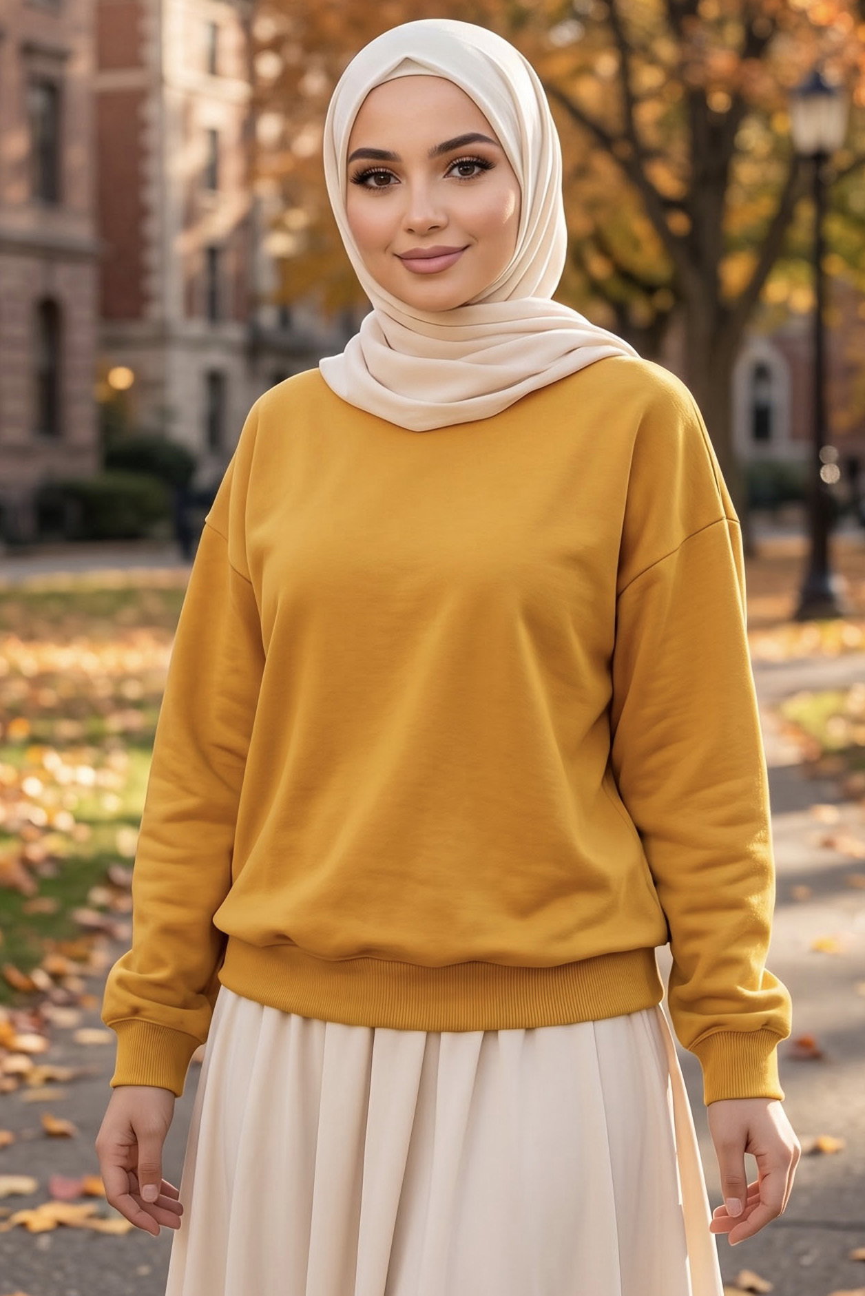 Kadın Bisiklet Yaka Oversize Sweatshirt Sari - 27955-SARI - 1