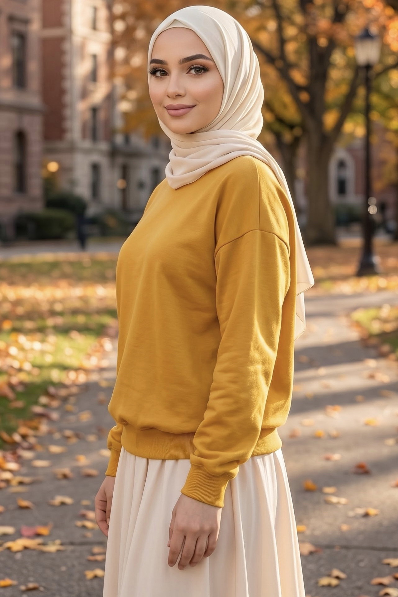 Kadın Bisiklet Yaka Oversize Sweatshirt Sari - 27955-SARI - 2